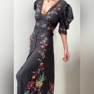 FARM Rio Floral Embroidered Black Dress